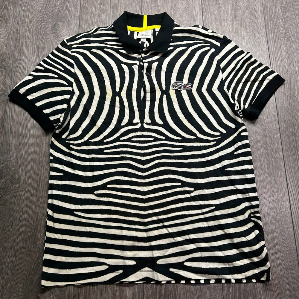 Lacoste x National Geographic Zebra Print Polo Shirt Mens XL Black White PH632E